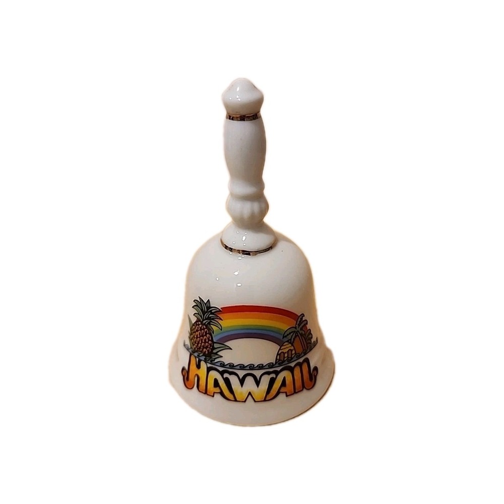 Vintage Hawaii Souvenir Bell‎ Ceramic Hand Painted Rainbow Pineapple